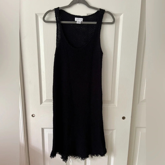 Velvet Graham & Spencer Womens Knit Dress Small Black Waffle Stretch Fringe USA - Picture 5 of 16